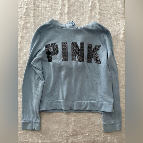 Y2K Victoria’s Secret Baby Blue Sequin PINK Hoodie Women’s Medium - Picture 7 of 9